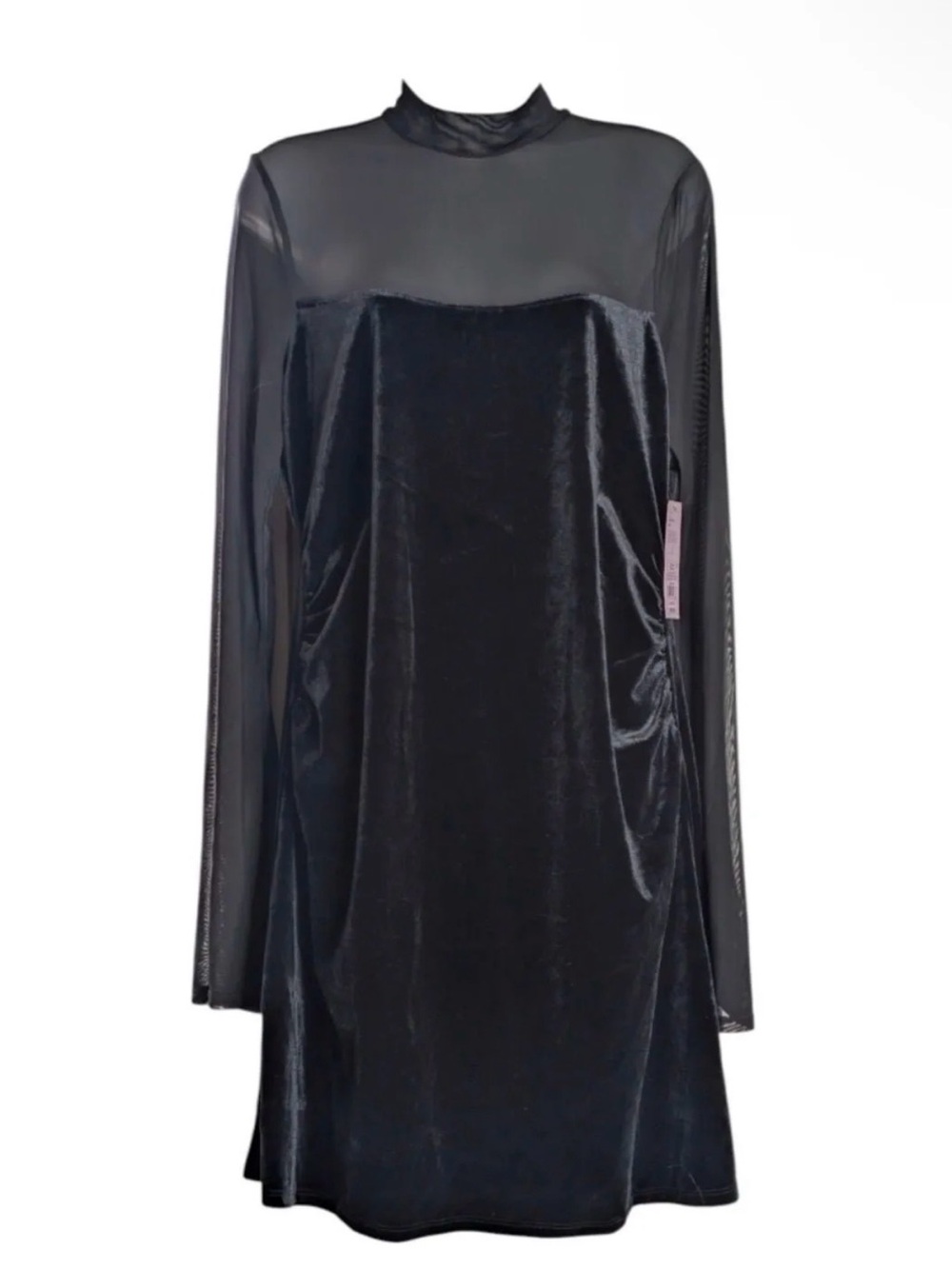 wild fable Black Velvet and Mesh Long-Sleeve Shift Dress